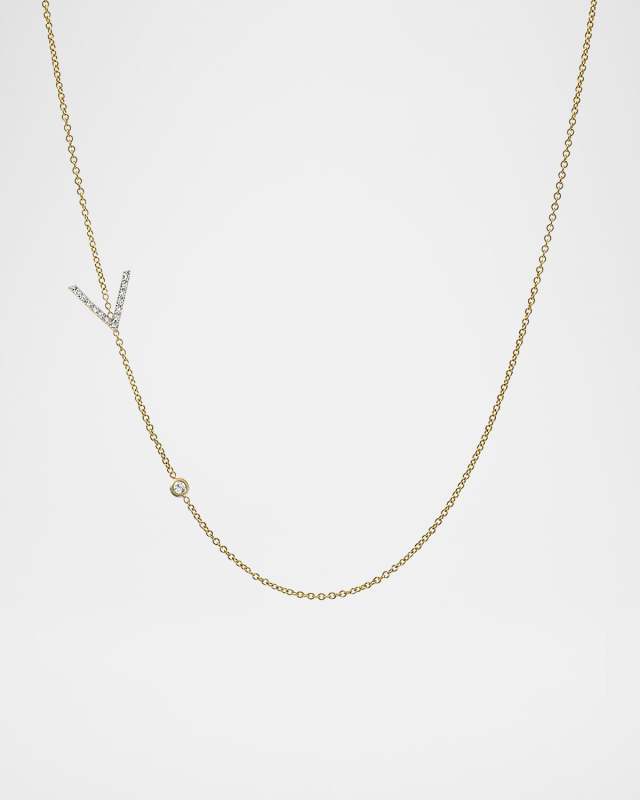 14K Yellow Gold Diamond Initial V Necklace